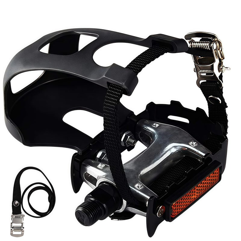 YBEKI Pro-Grade Spin Bike Pedals with Toe Clips & 4D Adjustable Straps - 9/16" Alloy Spindle for Mountain Road Bikes/Peloton/Schwinn/Sunny Bikes | 500lb Load Capacity + 12-Month Warranty - Image 1